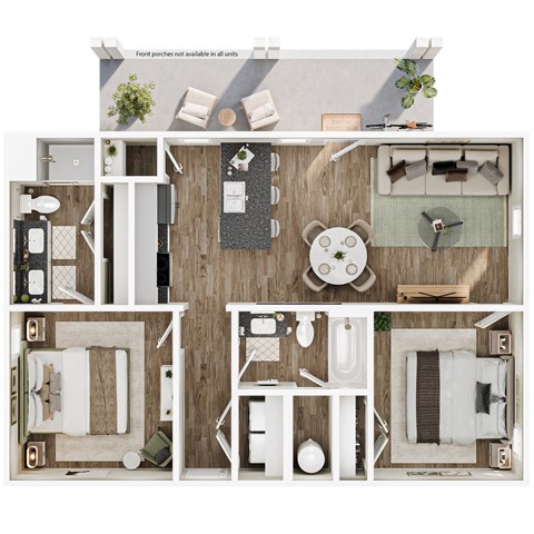 Floor plan for 2 beds, 2 baths, 892 sqft
