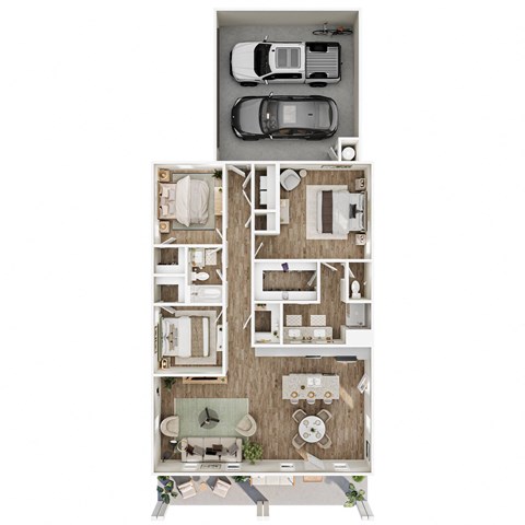 Floor plan for 3 beds, 2 baths, 1616 sqft