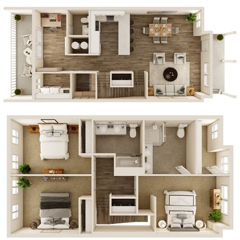 Floor plan for 3 beds, 2.5 baths, 2002 sqft