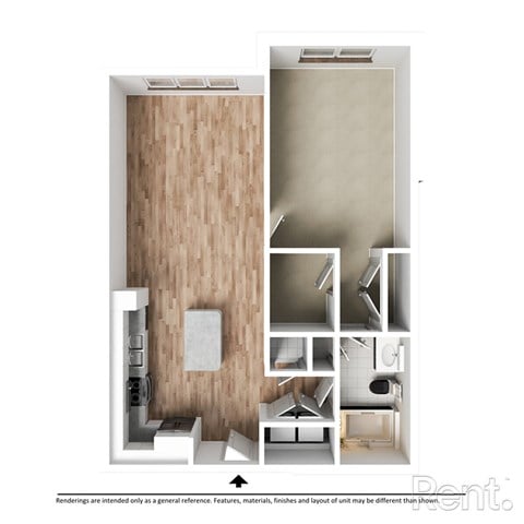 Floor plan for 1 bed, 1 bath, 835 sqft