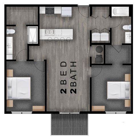 Floor plan for 2 beds, 2 baths, 1056 sqft