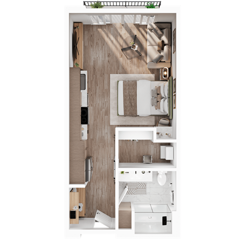 Floor plan for studio, 1 bath, 443 sqft