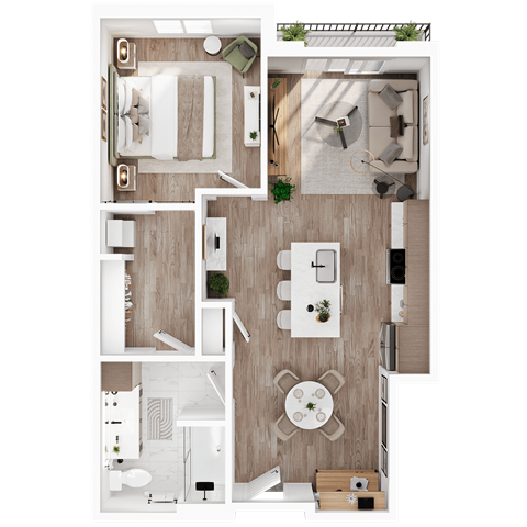 Floor plan for 1 bed, 1 bath, 685 sqft