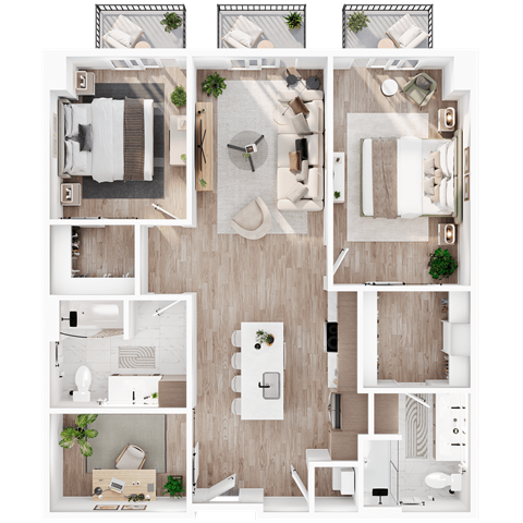 Floor plan for 2 beds, 2 baths, 1150 sqft