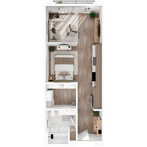 Floor plan for studio, 1 bath, 518 sqft