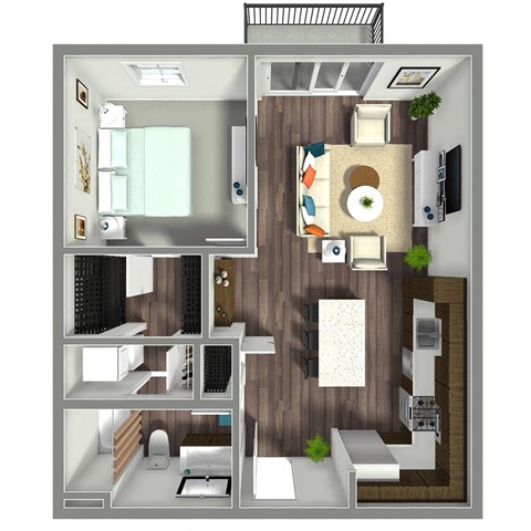Floor plan for 1 bed, 1 bath, 730 sqft