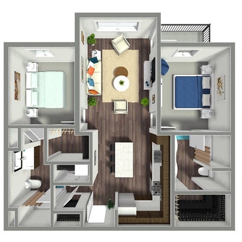 Floor plan for 2 beds, 2 baths, 1063 sqft