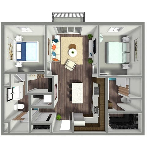 Floor plan for 2 beds, 2 baths, 1035 sqft