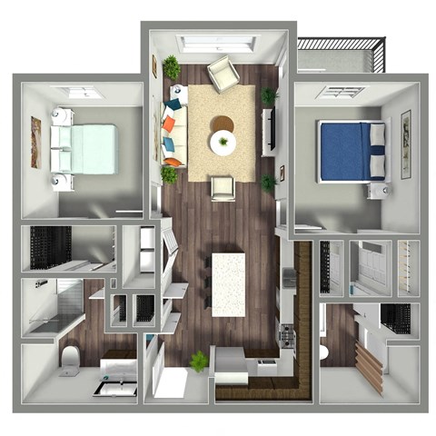 Floor plan for 2 beds, 2 baths, 1065 sqft