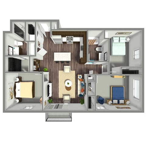 Floor plan for 3 beds, 2 baths, 1285 sqft