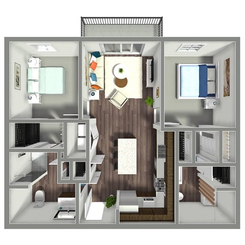 Floor plan for 2 beds, 2 baths, 1002 sqft