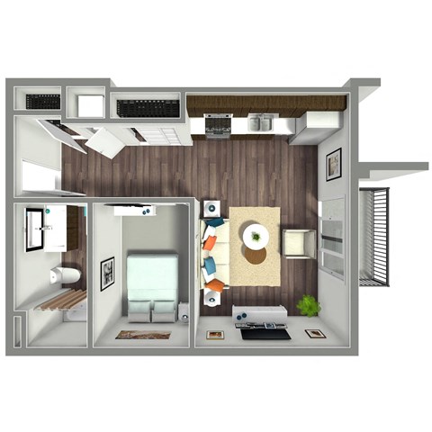 Floor plan for studio, 1 bath, 627 sqft