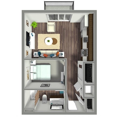 Floor plan for studio, 1 bath, 572 sqft