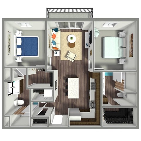 Floor plan for 2 beds, 2 baths, 1002 sqft