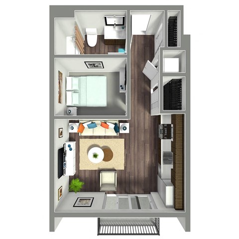 Floor plan for studio, 1 bath, 531 sqft