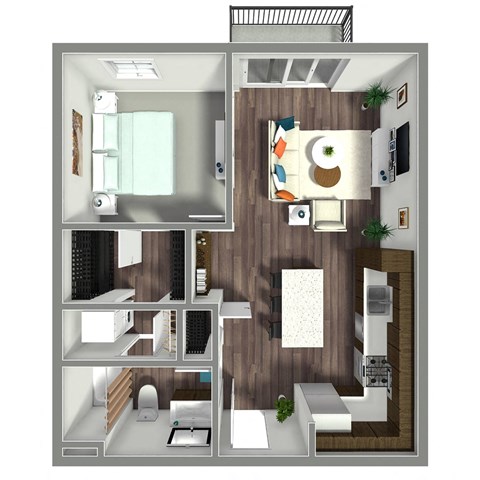 Floor plan for 1 bed, 1 bath, 716 sqft