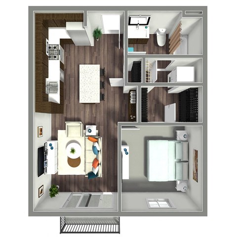 Floor plan for 1 bed, 1 bath, 687 sqft