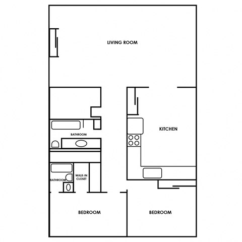 Floor plan for 2 beds, 2 baths, 1200 sqft