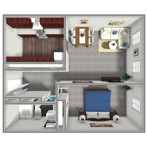 Floor plan for 1 bed, 1 bath, 590 sqft
