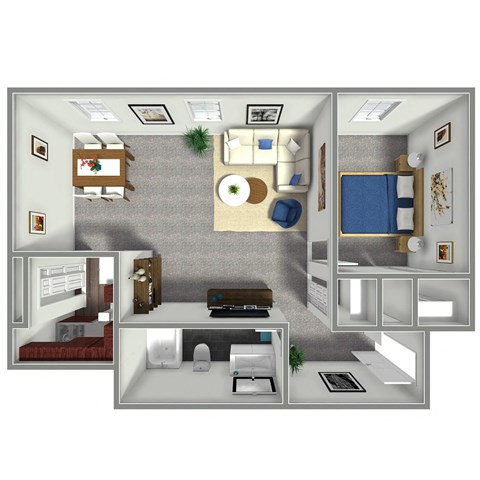 Floor plan for 1 bed, 1 bath, 615 sqft
