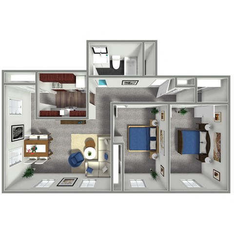 Floor plan for 2 beds, 1 bath, 730 sqft