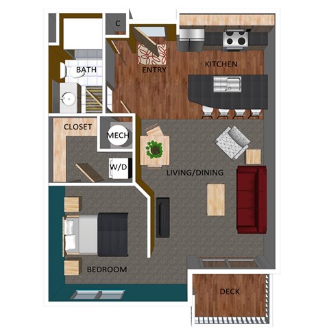 Floor plan for studio, 1 bath, 568 sqft
