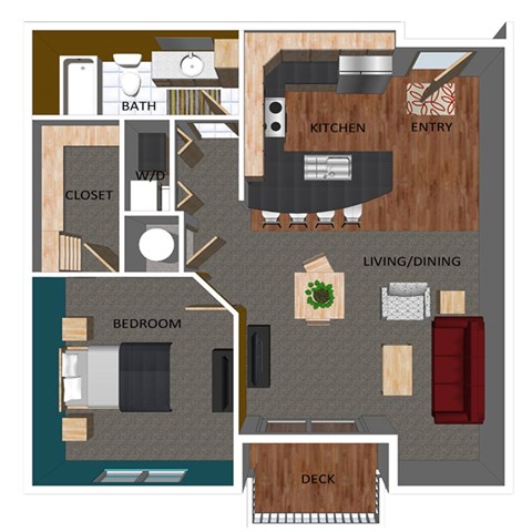 Floor plan for 1 bed, 1 bath, 700 sqft