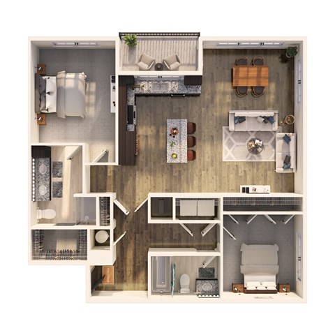 Floor plan for 2 beds, 2 baths, 1198 sqft
