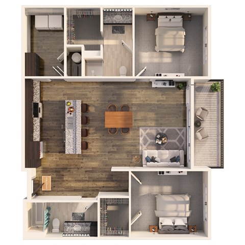 Floor plan for 2 beds, 2 baths, 1213 sqft