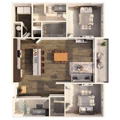 Floor plan for 2 beds, 2 baths, 1213 sqft