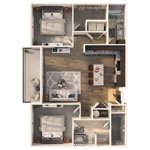 Floor plan for 2 beds, 2 baths, 1115 sqft
