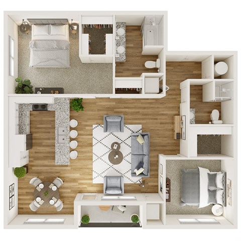 Floor plan for 2 beds, 2 baths, 1244 sqft