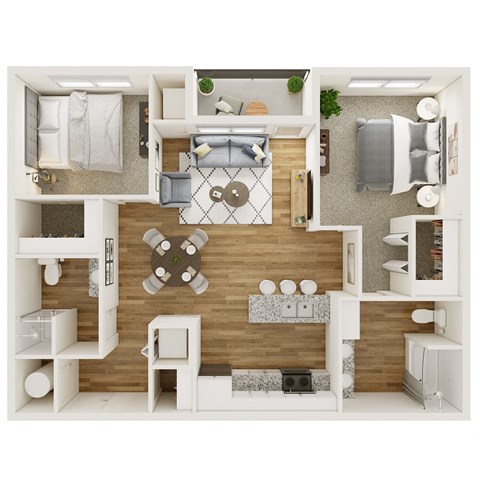 Floor plan for 2 beds, 2 baths, 1096 sqft