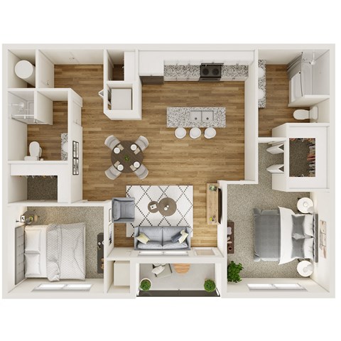 Floor plan for 2 beds, 2 baths, 1096 sqft
