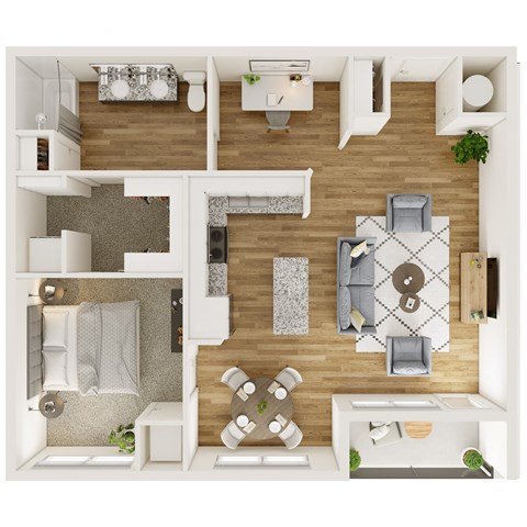 Floor plan for 1 bed, 1 bath, 948 sqft
