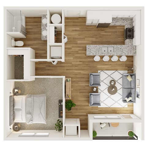 Floor plan for 1 bed, 1 bath, 839 sqft