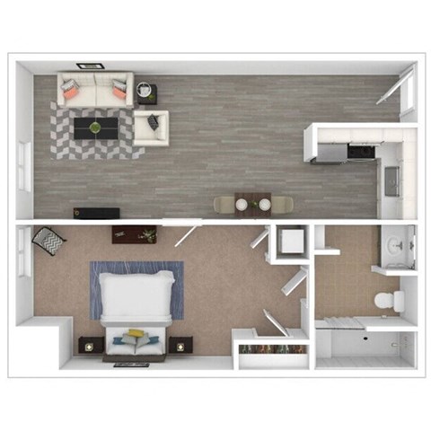 Floor plan for 1 bed, 1 bath, 750 sqft