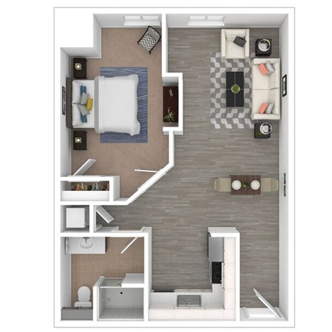 Floor plan for 1 bed, 1 bath, 725 sqft