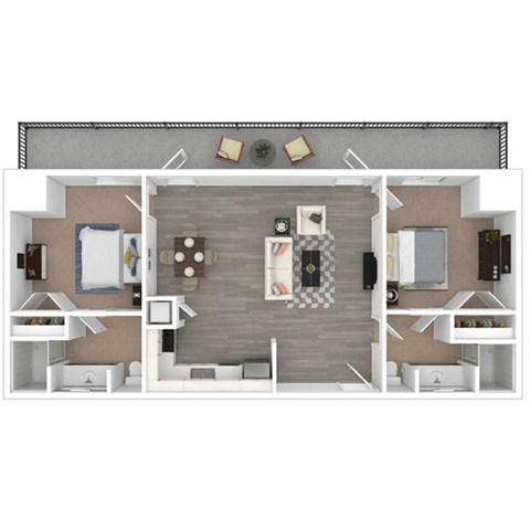 Floor plan for 2 beds, 2 baths, 988 sqft