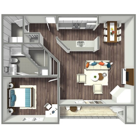 Floor plan for 1 bed, 1 bath, 1050 sqft