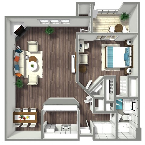 Floor plan for 1 bed, 1 bath, 1000 sqft