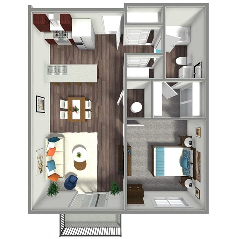 Floor plan for 1 bed, 1 bath, 748 sqft