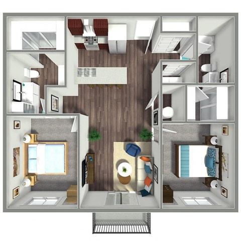 Floor plan for 2 beds, 2 baths, 1056 sqft