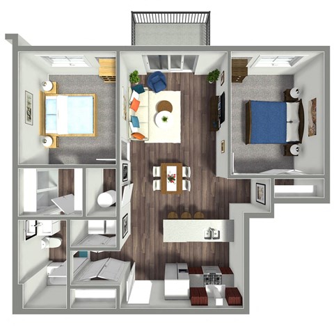 Floor plan for 2 beds, 1 bath, 1056 sqft