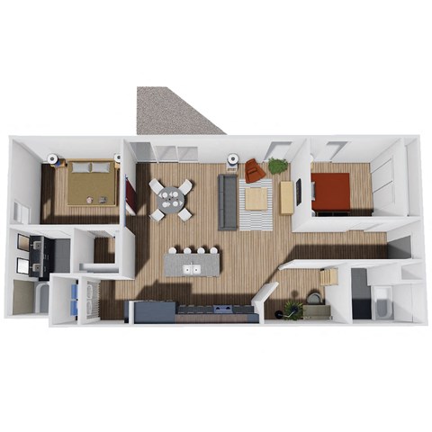 Floor plan for 2 beds, 2 baths, 1267 sqft