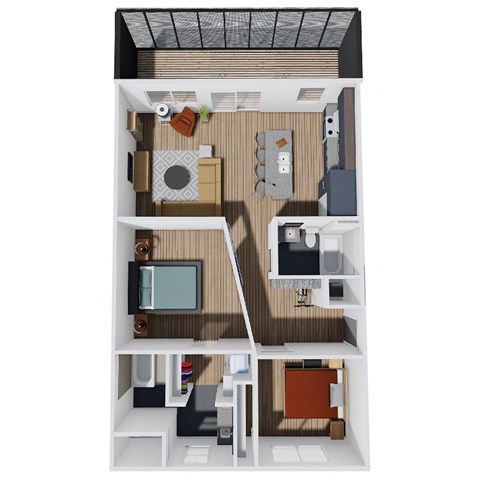 Floor plan for 2 beds, 2 baths, 1058 sqft