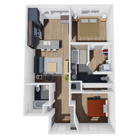 Floor plan for 2 beds, 2 baths, 943 sqft