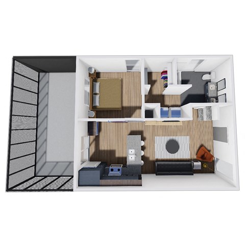 Floor plan for 1 bed, 1 bath, 704 sqft