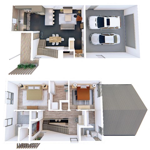 Floor plan for 2 beds, 2.5 baths, 1461 sqft