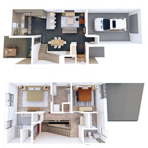 Floor plan for 2 beds, 2.5 baths, 1493 sqft
